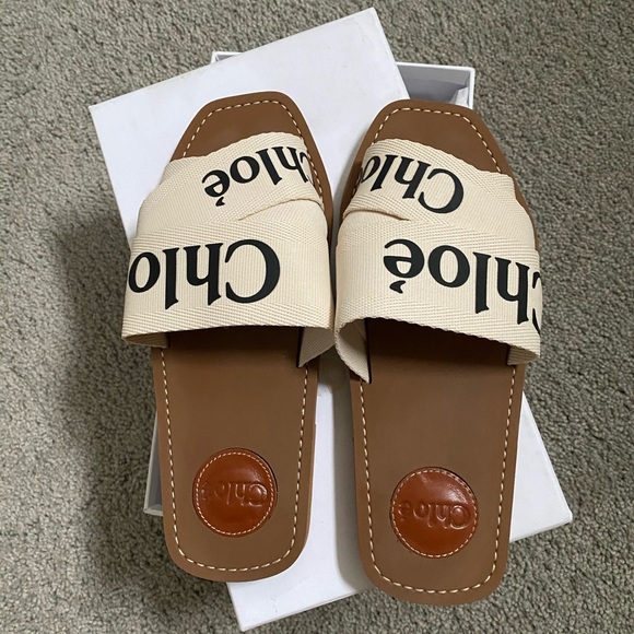 woody flat logo ribbon slide sandals